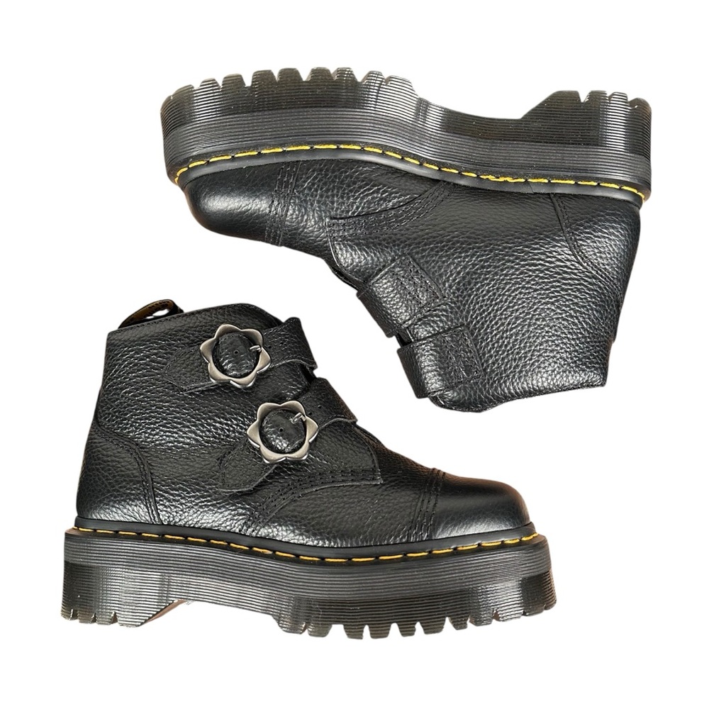 DR. MARTEN Devon Flower Buckle Leather Platform Boots in black milled nappa - Picture 11 of 11